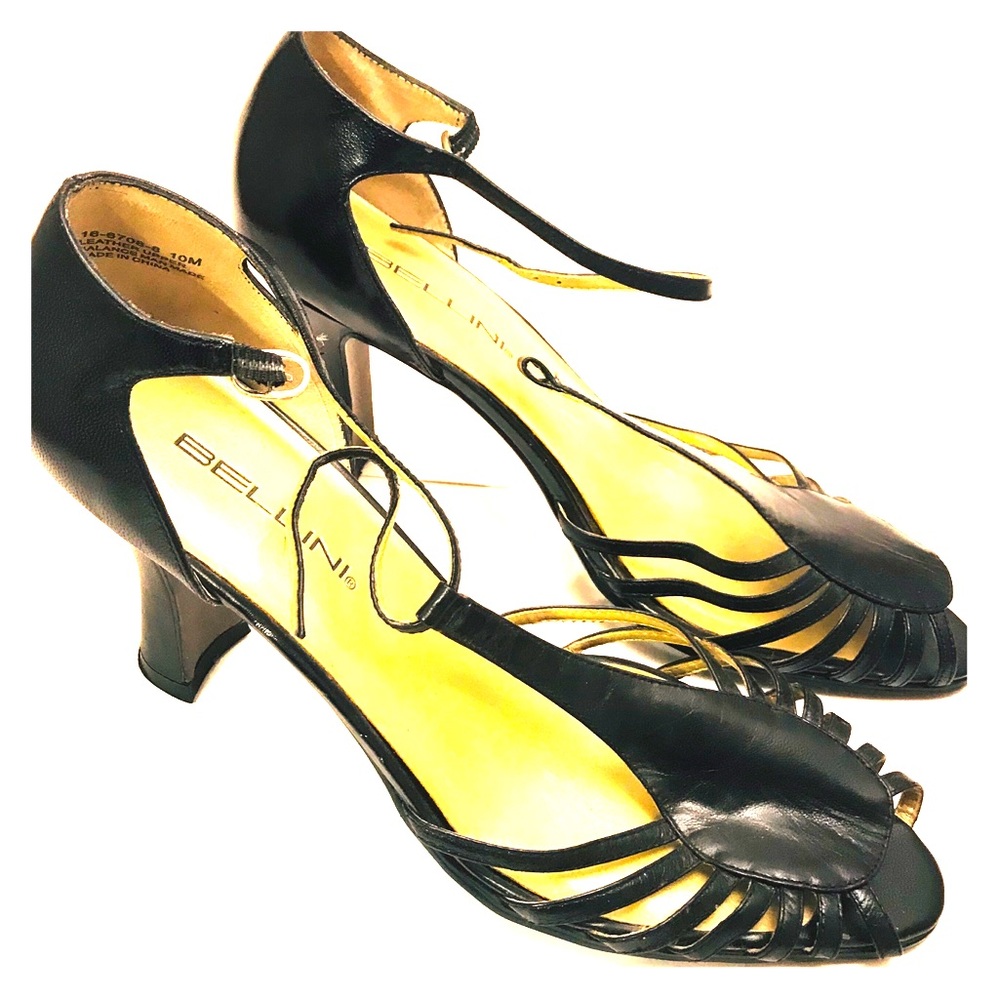 Retro 1930s Style Black Cutout T-Strap Heels 10M